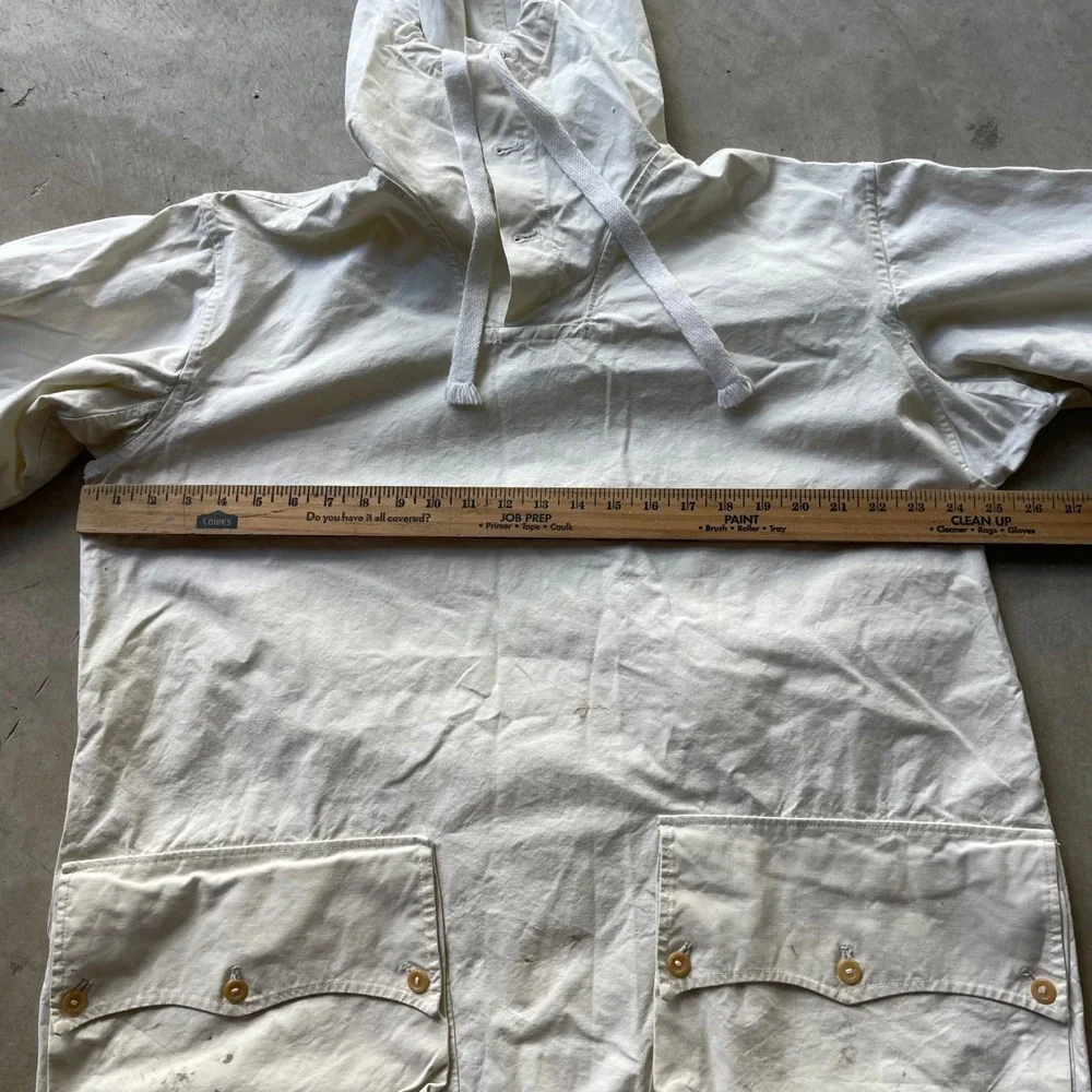 Vintage WW2 Swedish Military Smock White Cotton Canvas Anorak Hooded Jacket F11